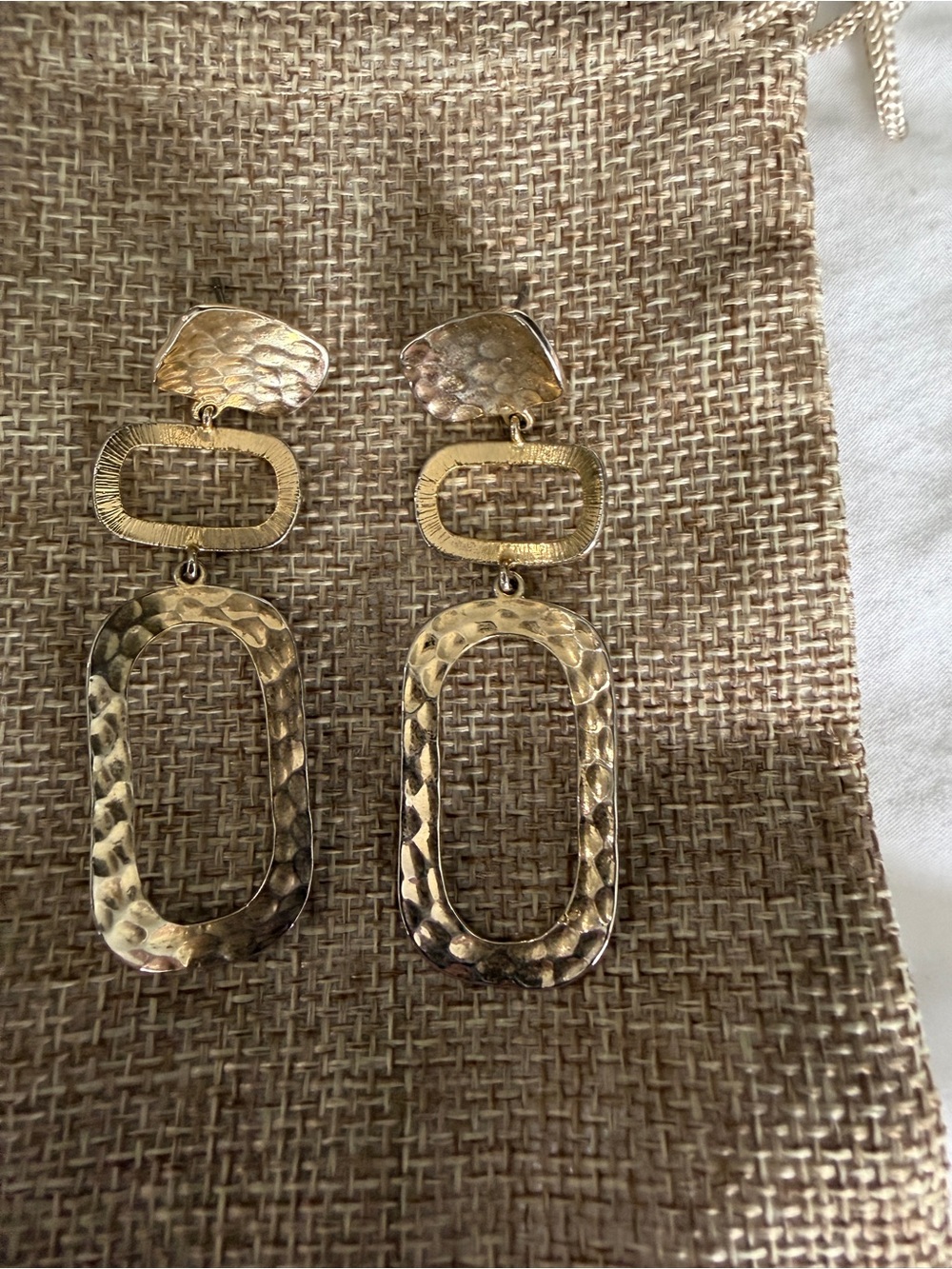 Stella & Dot Textured Gold Drop Oval Link Earrings